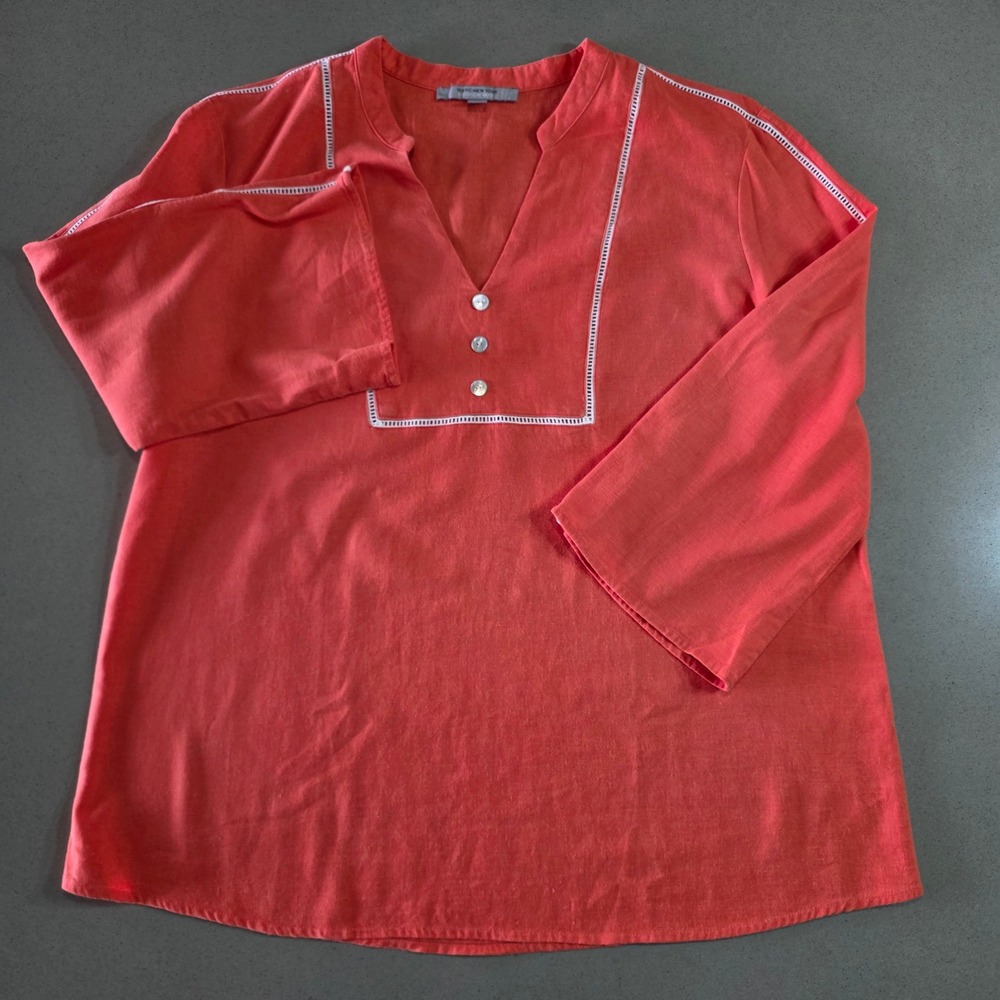 Marc New York Andrew Marc Coral Linen Blend Lace Trim Tunic Top XL